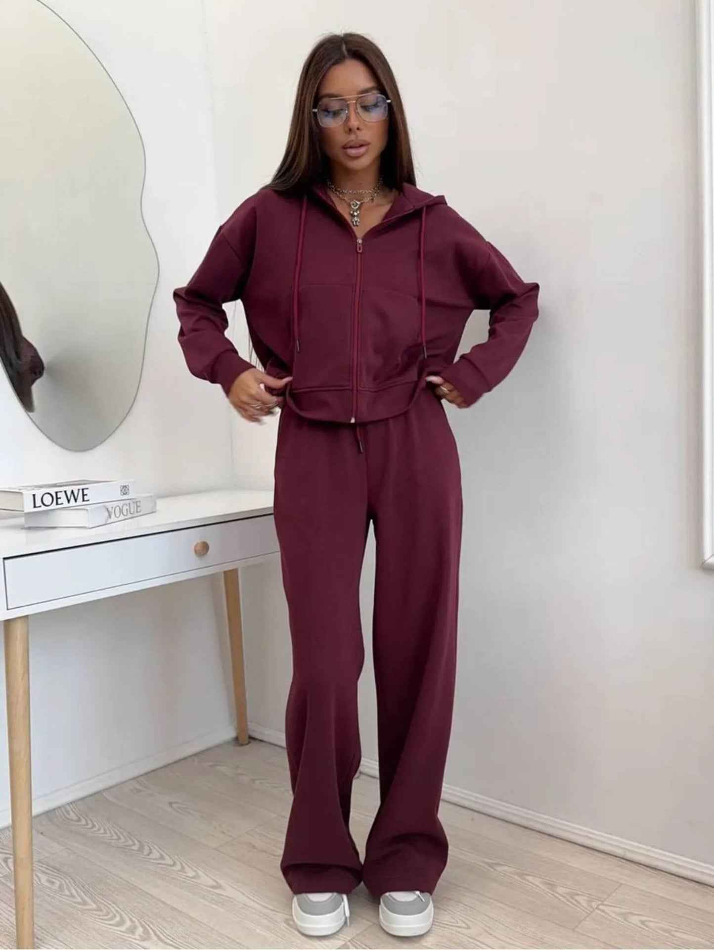 Sports Suit Long-sleeve Zip-up Hoodie And Sweatpants
