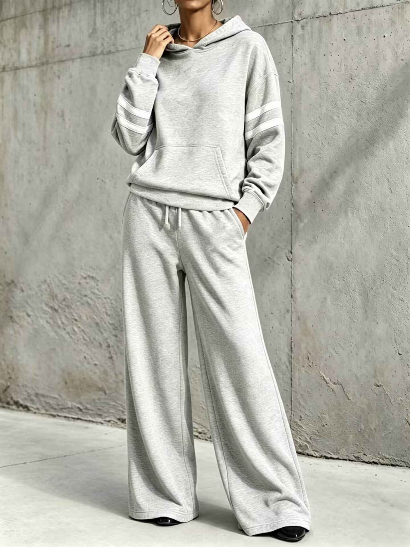 Womens Hooded Sweatshirt And Wide-leg Pants Two-piece Set