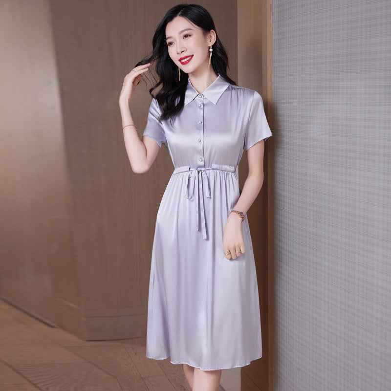 High-end Silk Mid-length Dress With A Cinched Waist That Flatters The