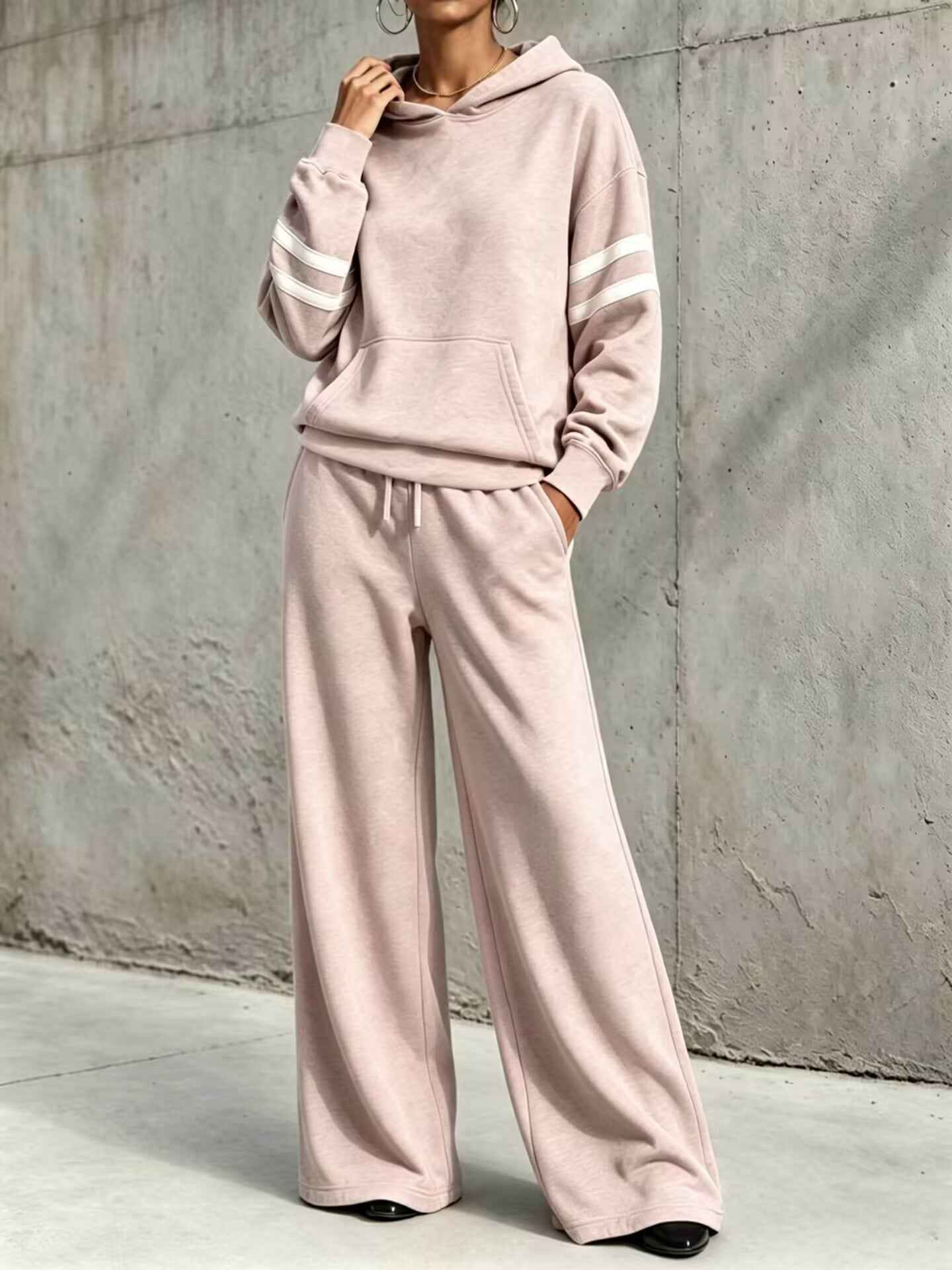 Womens Hooded Sweatshirt And Wide-leg Pants Two-piece Set