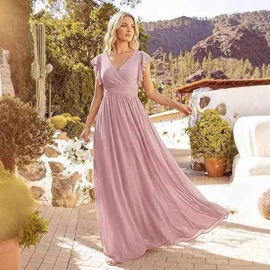Solid-color Chiffon Elegant And Sophisticated Dress