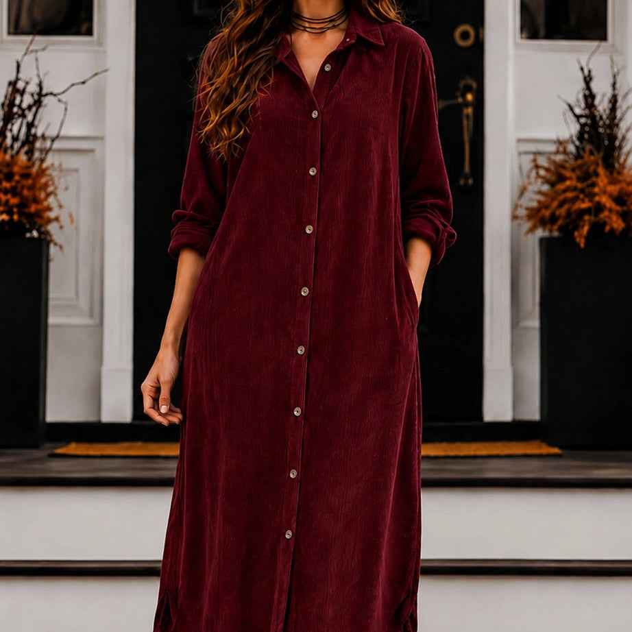 Women's Long Corduroy Shirt Dress