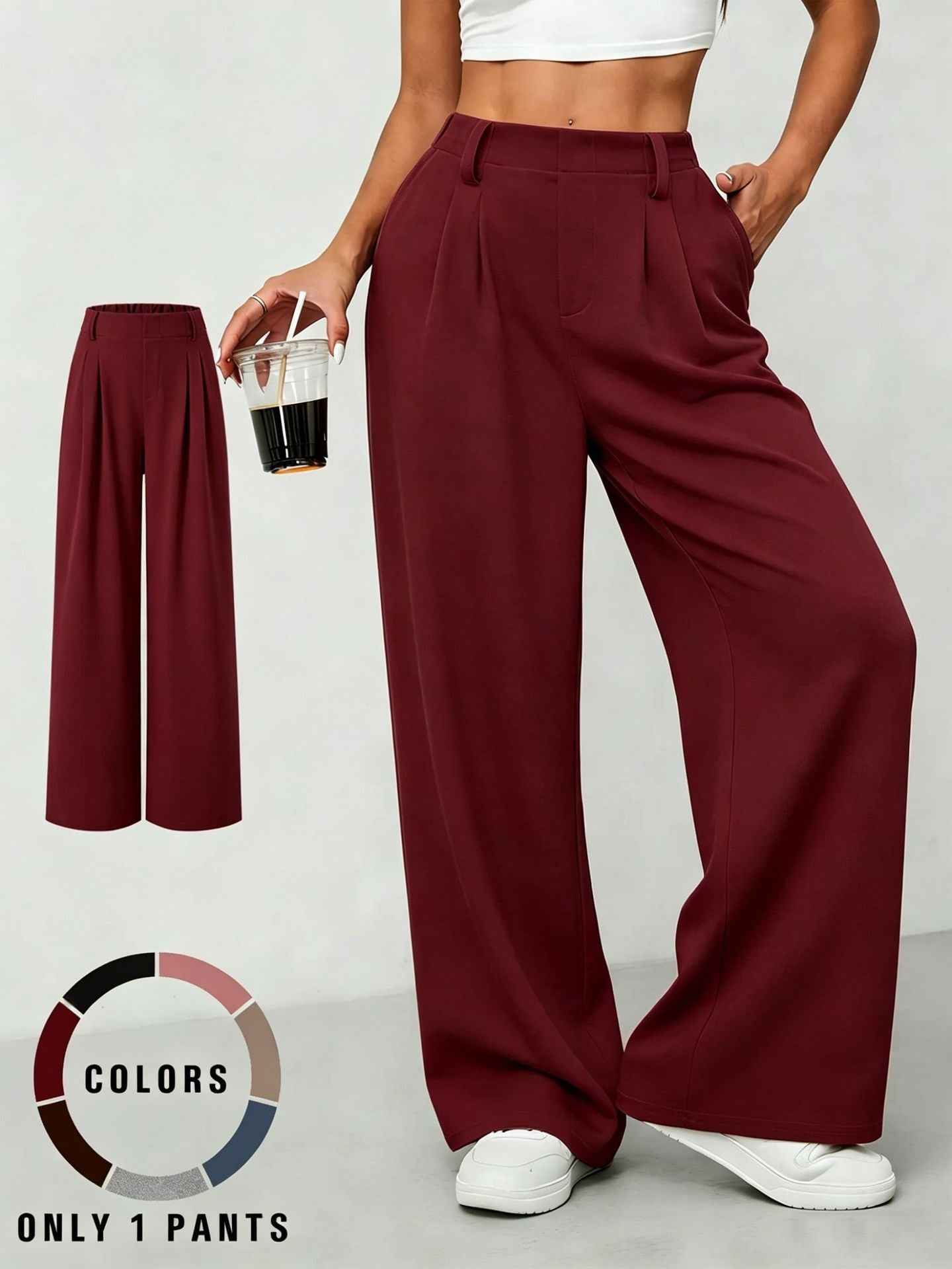 New High-waisted Draping Straight-leg Relaxed-fit Suit Pants