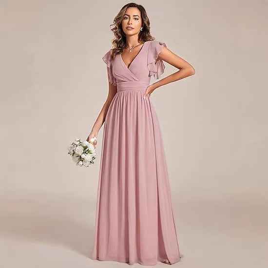 Solid-color Chiffon Elegant And Sophisticated Dress