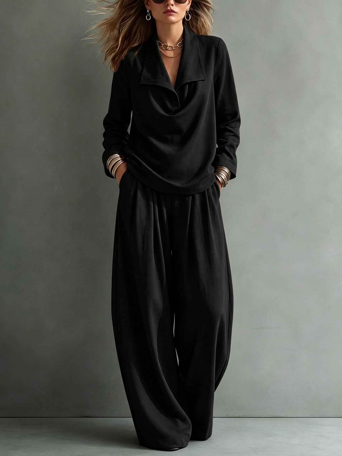 Turn-down Collar Hoodie With Pocket Casual Pantscasual Suit