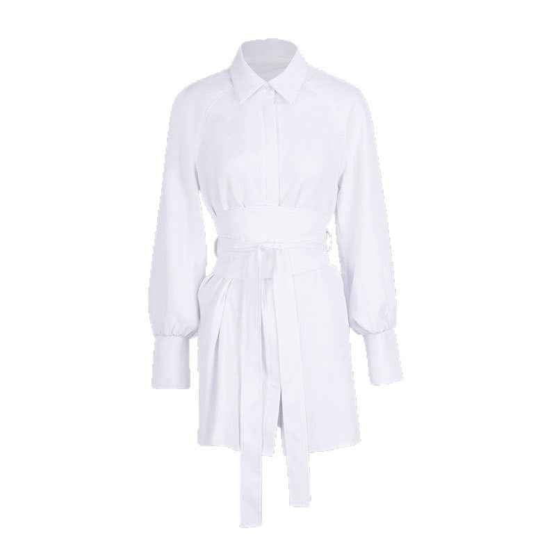 New Stylish, Age-reducing Waist-cinching Blouse With A Lace-up Short Skirt