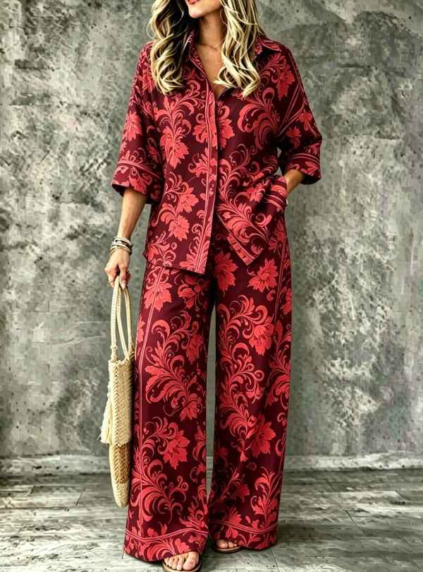 Womens Digital-Print SpringSummer Shirt Set