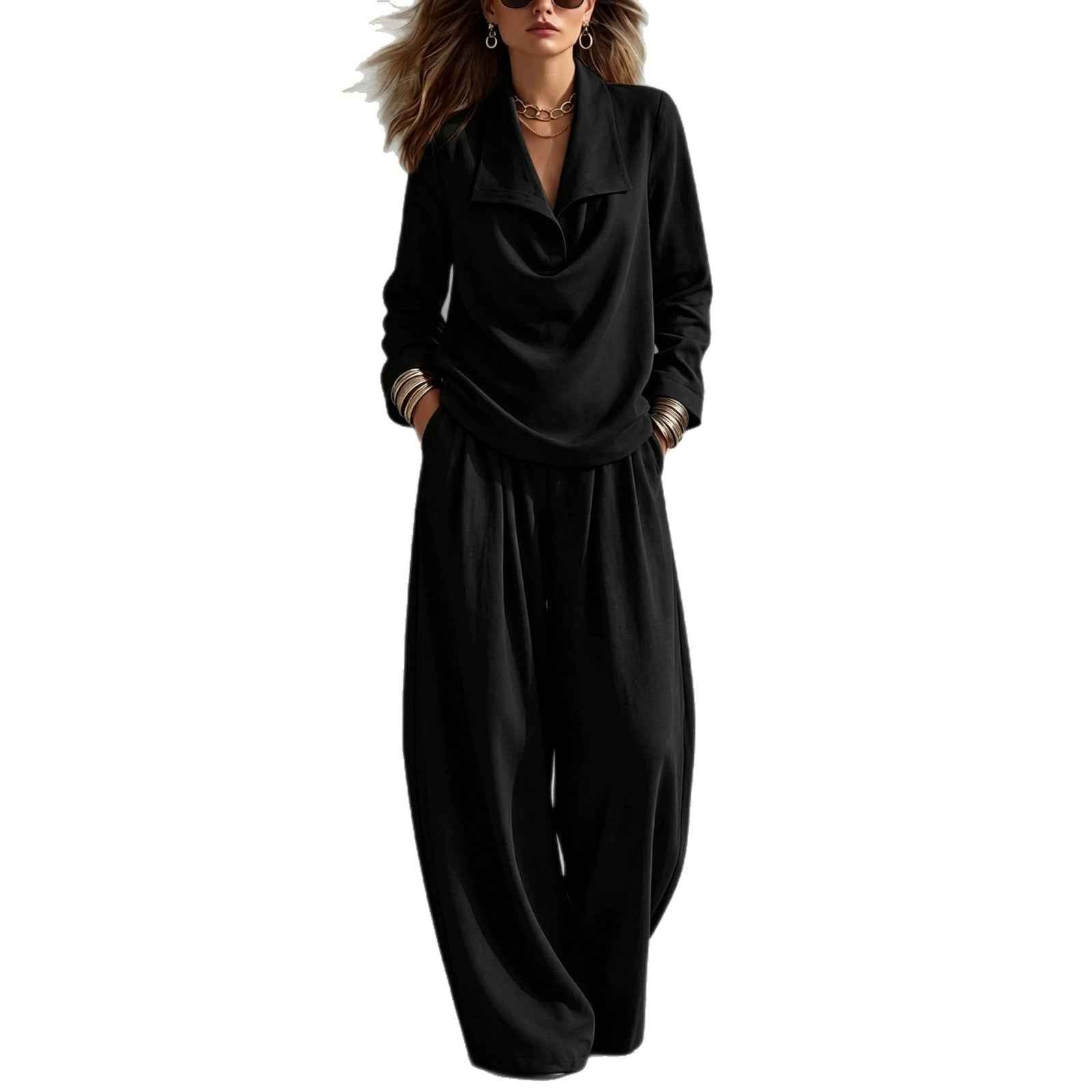 Turn-down Collar Hoodie With Pocket Casual Pantscasual Suit