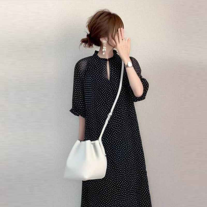 Womens Polka-dot Round-neck Short-sleeve Dress