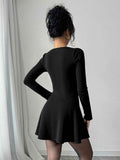 Pure And Alluring Black V-neck Long-sleeve Knit Dress