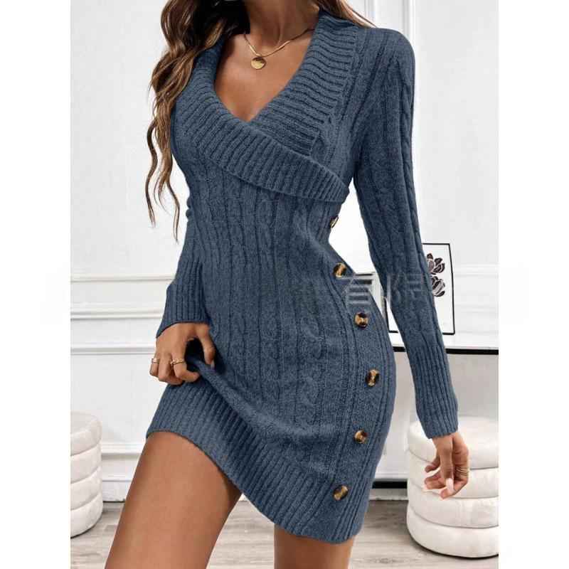 Sexy Bodycon Dress V-neck Sweater Dress