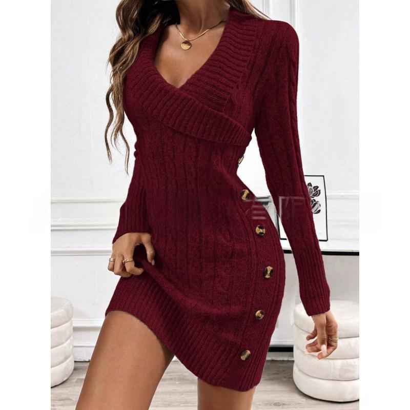 Sexy Bodycon Dress V-neck Sweater Dress