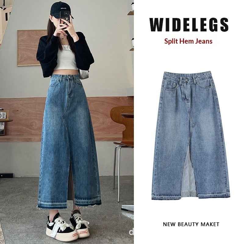 Short Womens Retro High-waist Denim Skirt For Spring