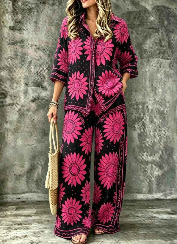 Womens Digital-Print SpringSummer Shirt Set