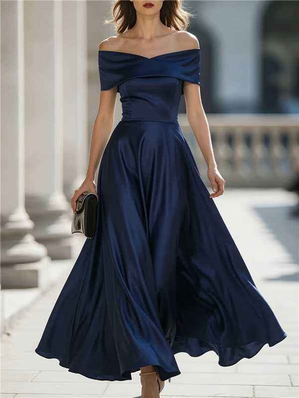 Womens Off-shoulder Waist-cinched Elegant Evening Gown For Parties And Banquets