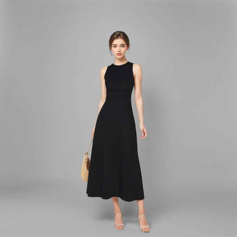 Black Slim-fit Knitted Vest Dress