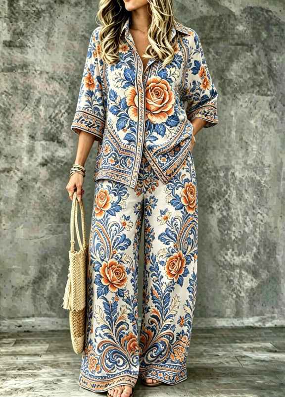 Womens Digital-Print SpringSummer Shirt Set