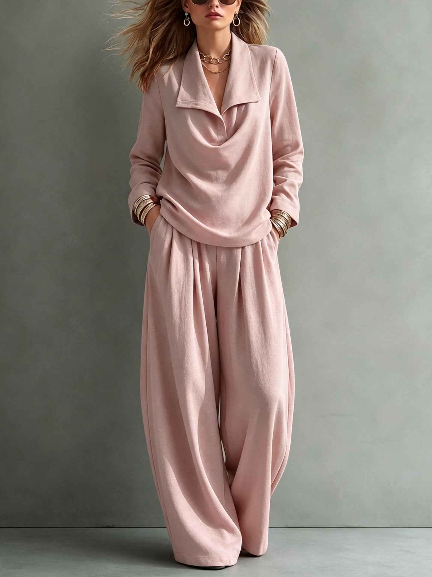 Turn-down Collar Hoodie With Pocket Casual Pantscasual Suit