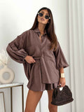Short-sleeved Top And Elastic-waist Shorts Two-piece Set