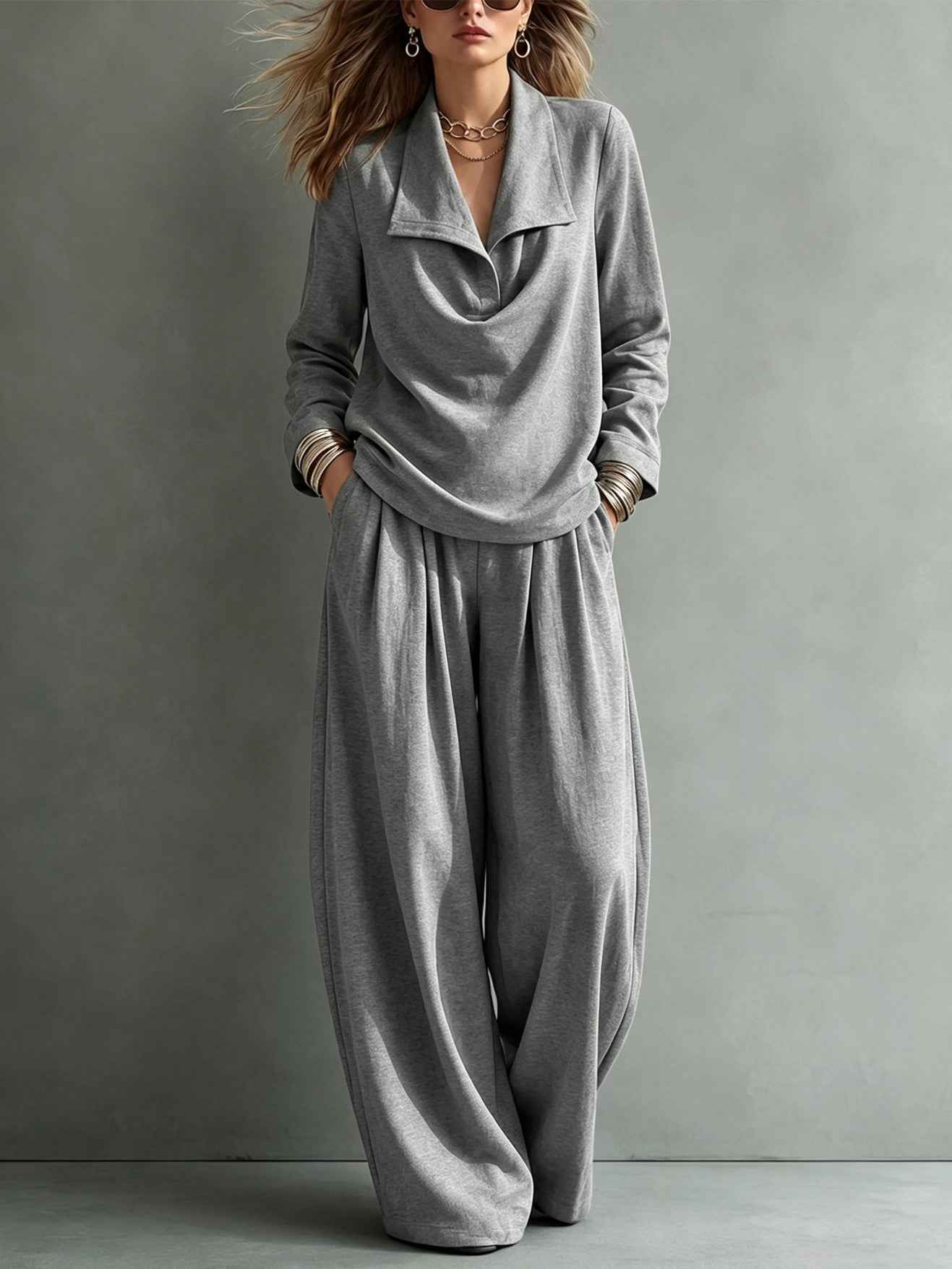 Turn-down Collar Hoodie With Pocket Casual Pantscasual Suit