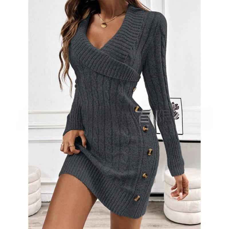 Sexy Bodycon Dress V-neck Sweater Dress