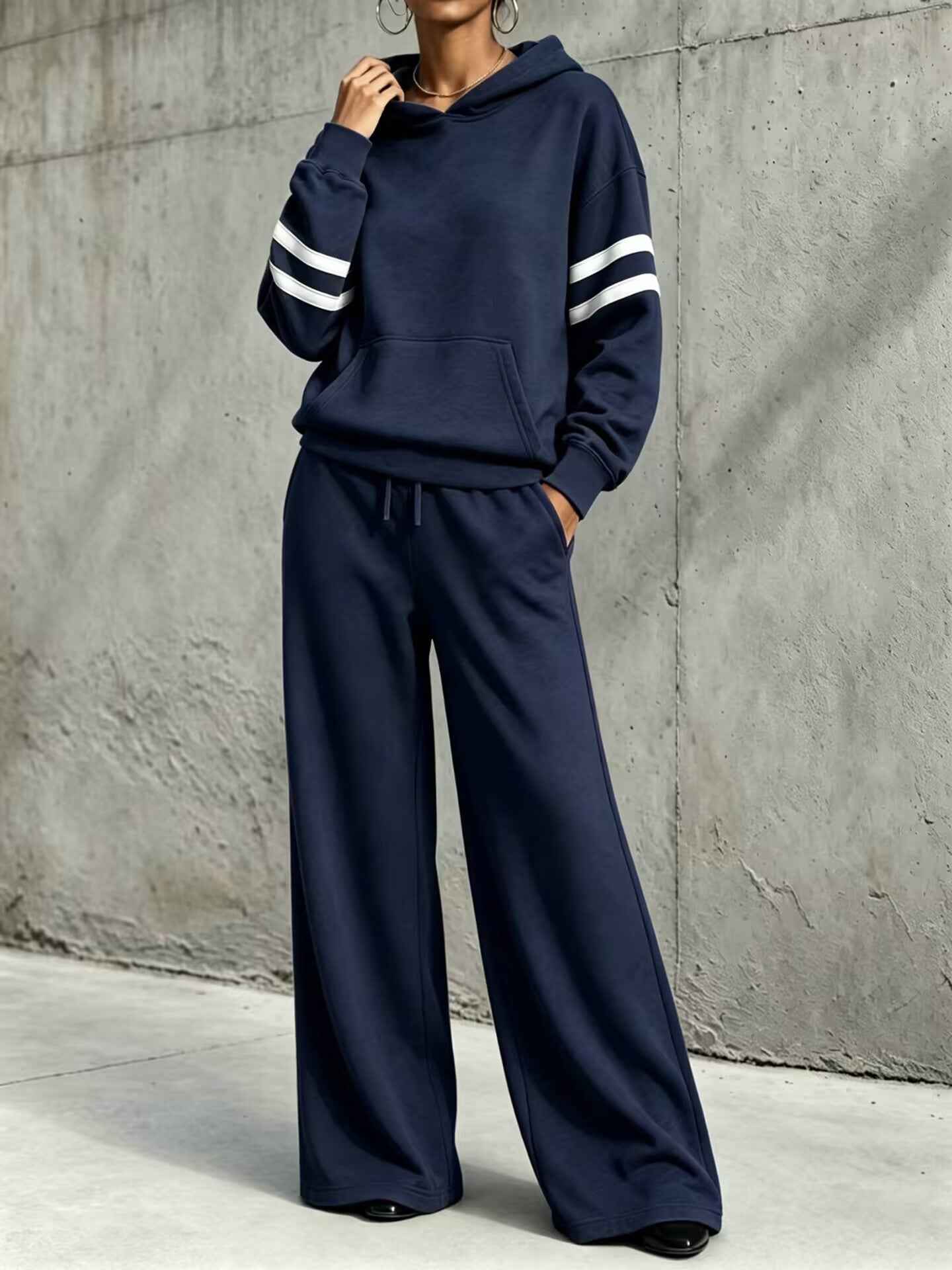 Womens Hooded Sweatshirt And Wide-leg Pants Two-piece Set