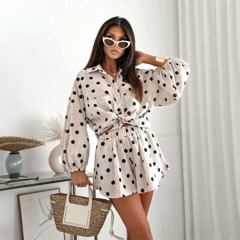 Short-sleeved Top And Elastic-waist Shorts Two-piece Set