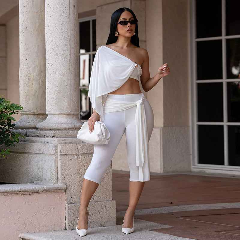 Crop-top And Bow-tie Shorts Three-piece Casual Set