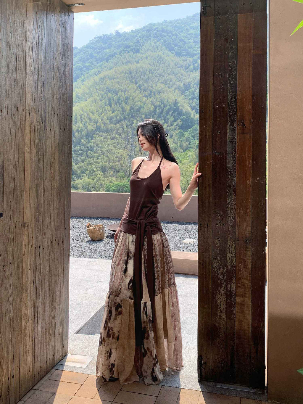 Vintage Printed Chiffon Printed Skirt