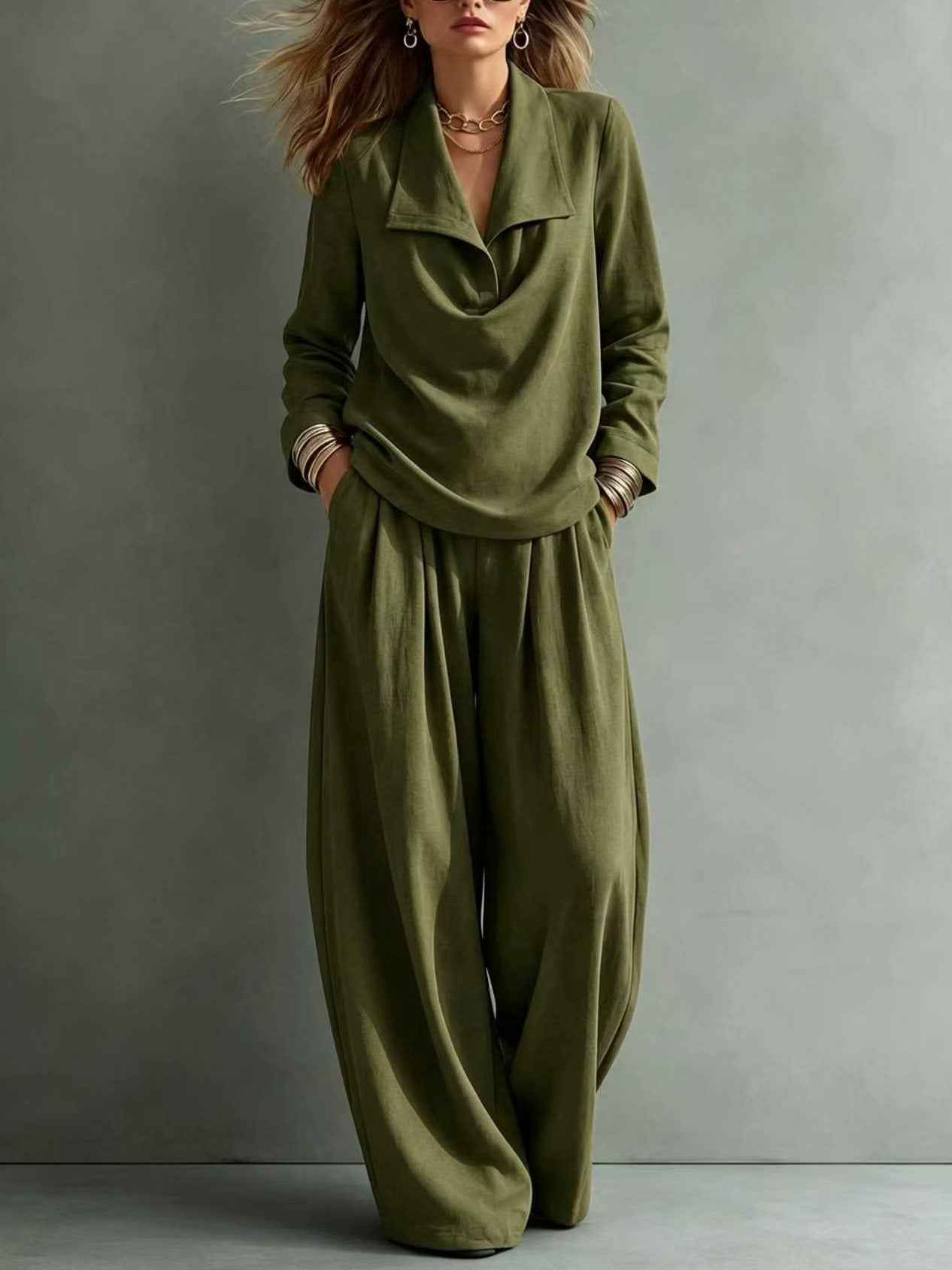 Turn-down Collar Hoodie With Pocket Casual Pantscasual Suit