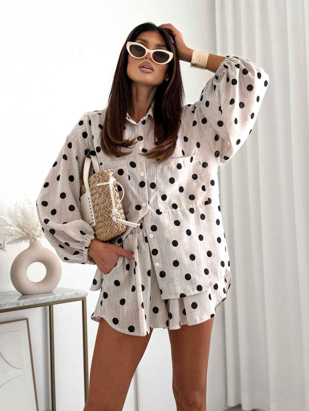 Short-sleeved Top And Elastic-waist Shorts Two-piece Set