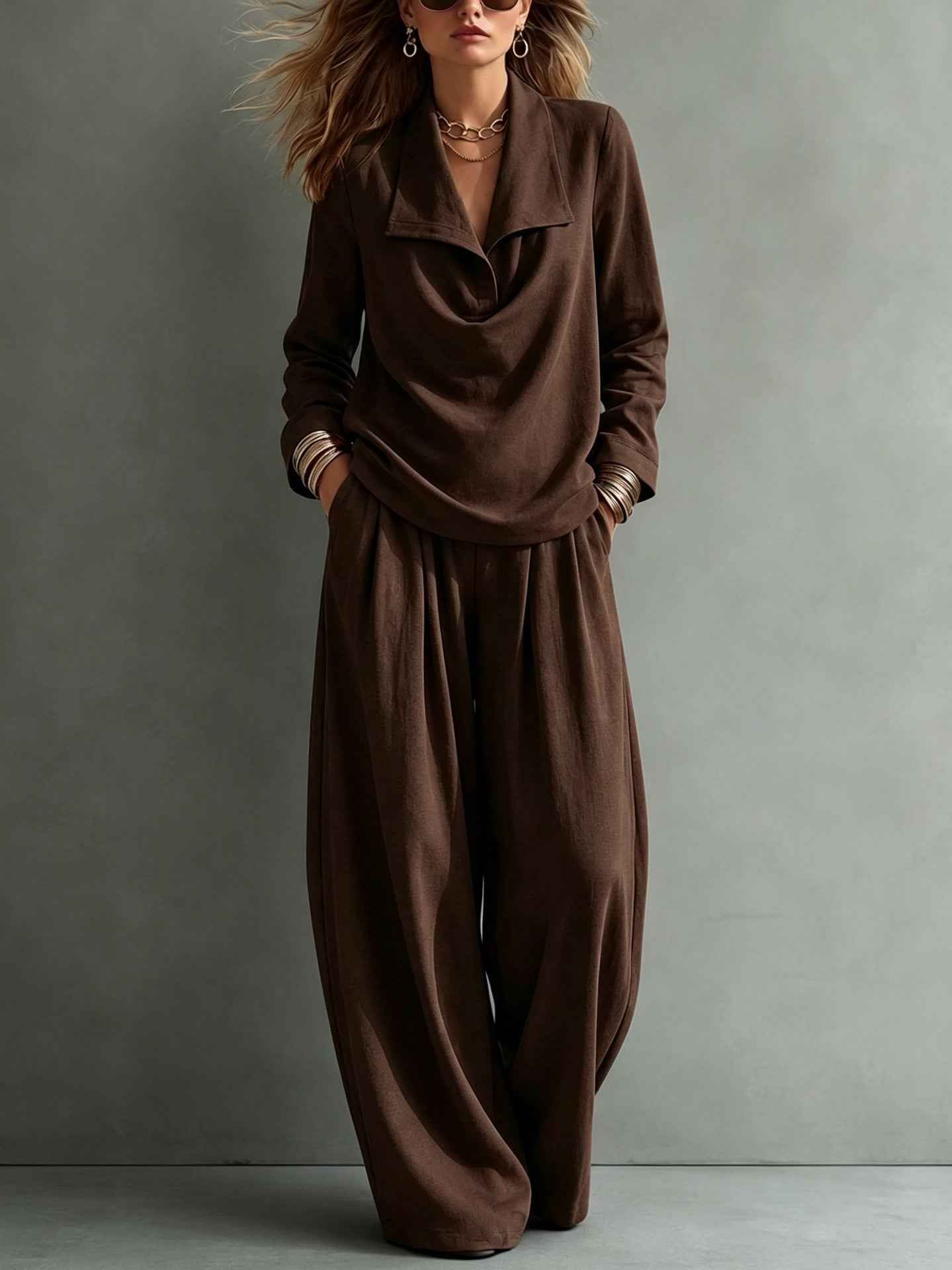 Turn-down Collar Hoodie With Pocket Casual Pantscasual Suit