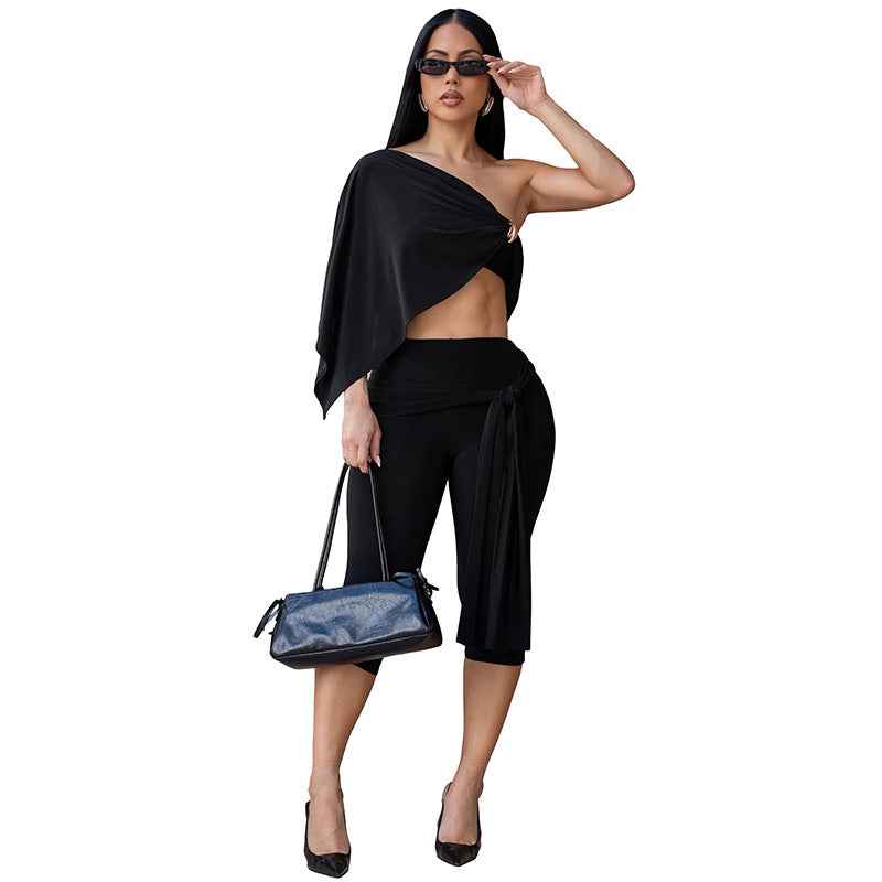 Crop-top And Bow-tie Shorts Three-piece Casual Set