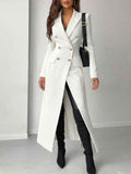 Elegant Commuter-style White Long Coat With A Nipped-in Waisttrendy Beltless And Exuding British Flair