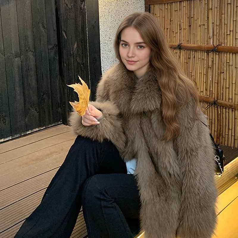Fox Fur Style Coat Eco Friendly Faux Fur Overcoat