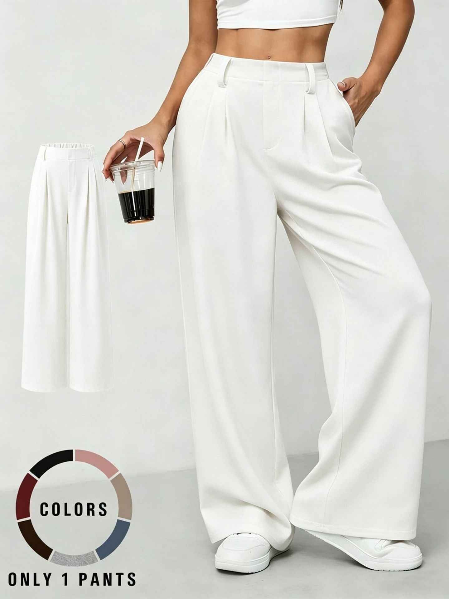 New High-waisted Draping Straight-leg Relaxed-fit Suit Pants