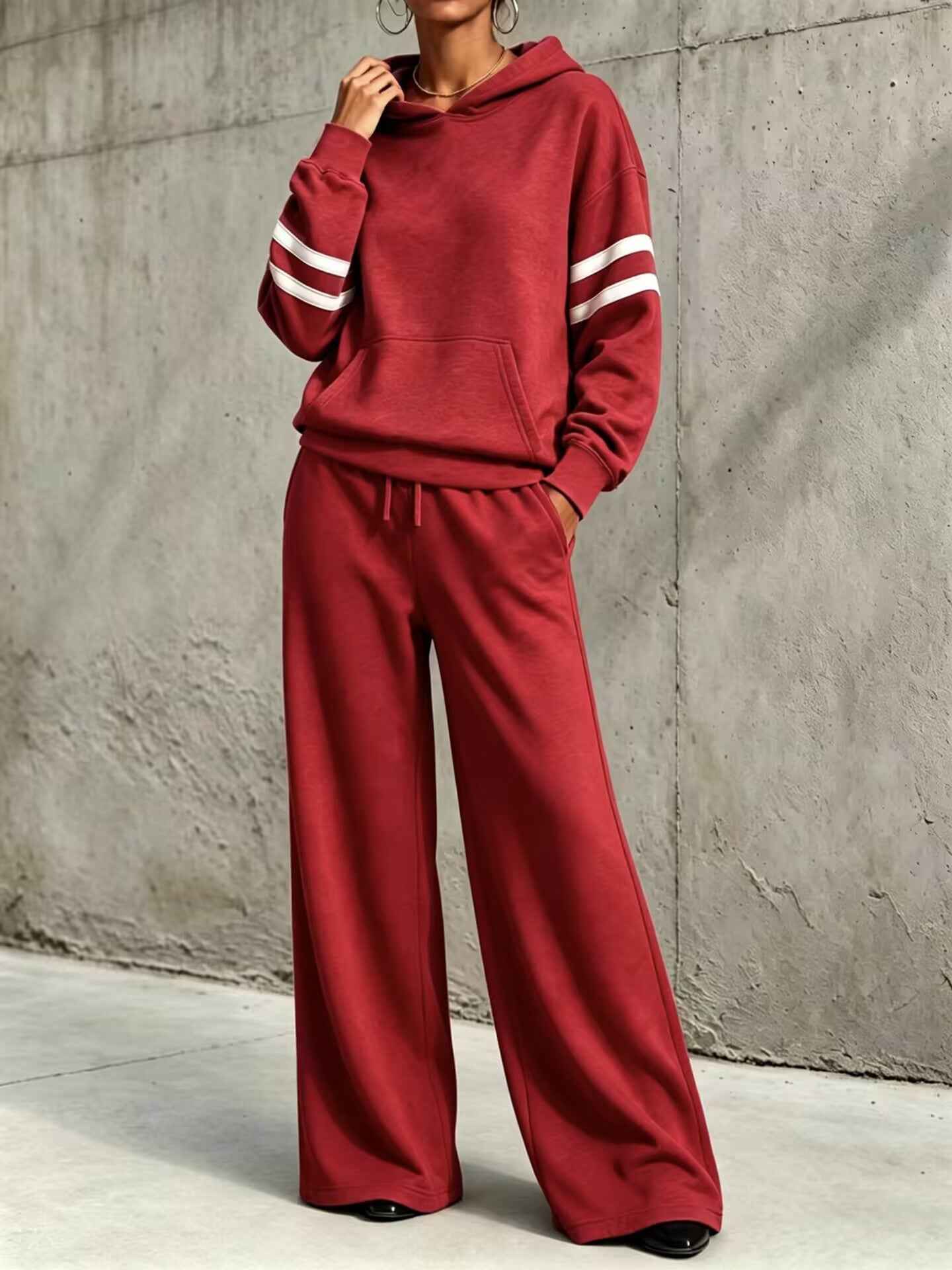 Womens Hooded Sweatshirt And Wide-leg Pants Two-piece Set