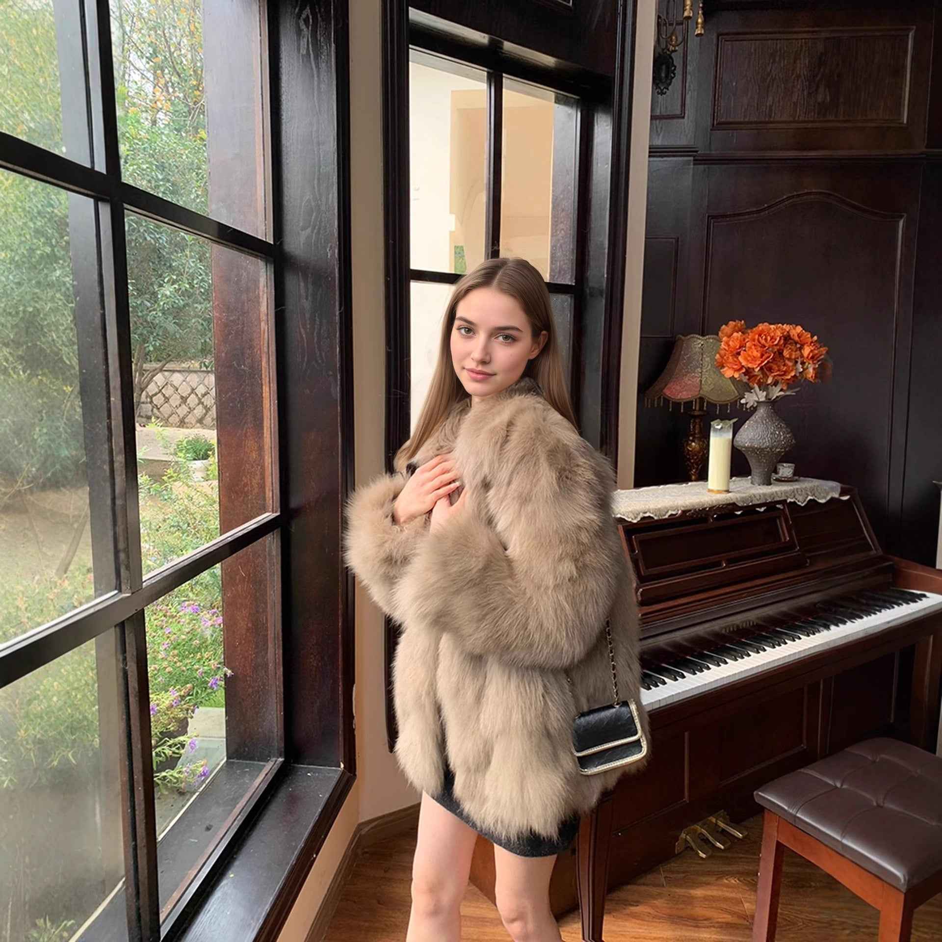 Fox Fur Style Coat Eco Friendly Faux Fur Overcoat