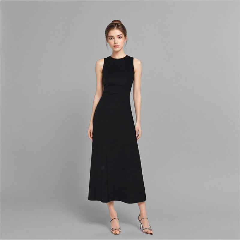 Black Slim-fit Knitted Vest Dress