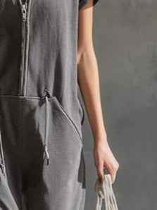 Fashionable Casual Color-block Zip-front Jumpsuit