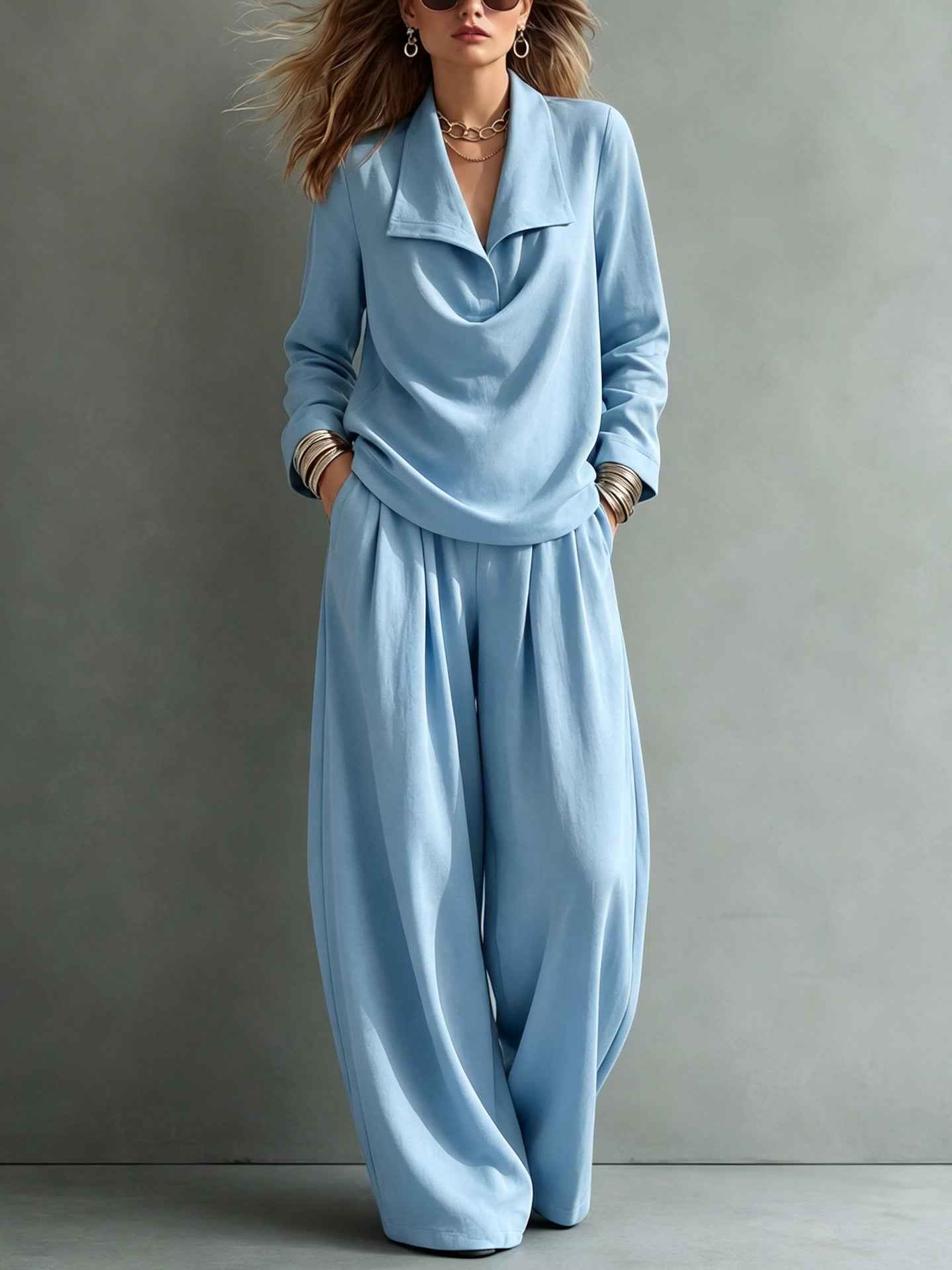 Turn-down Collar Hoodie With Pocket Casual Pantscasual Suit