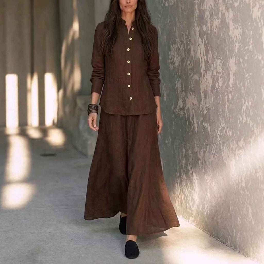 Womens Loose-fit Blouse And Flared Skirt Two-piece Set