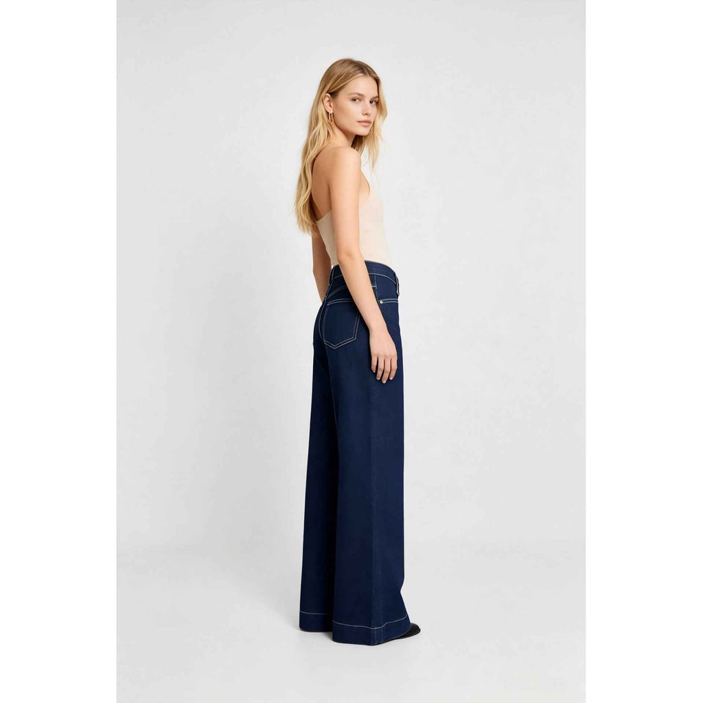High-street Patchwork-striped Minimalist Chic Solid-color Relaxed-fit Wide-leg Straight-leg Pants