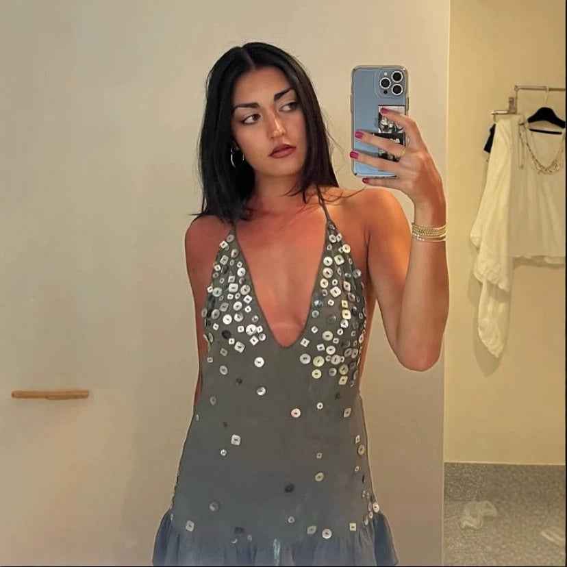 Fashionable And Sexy Sequined Halter-neck Womens Dress