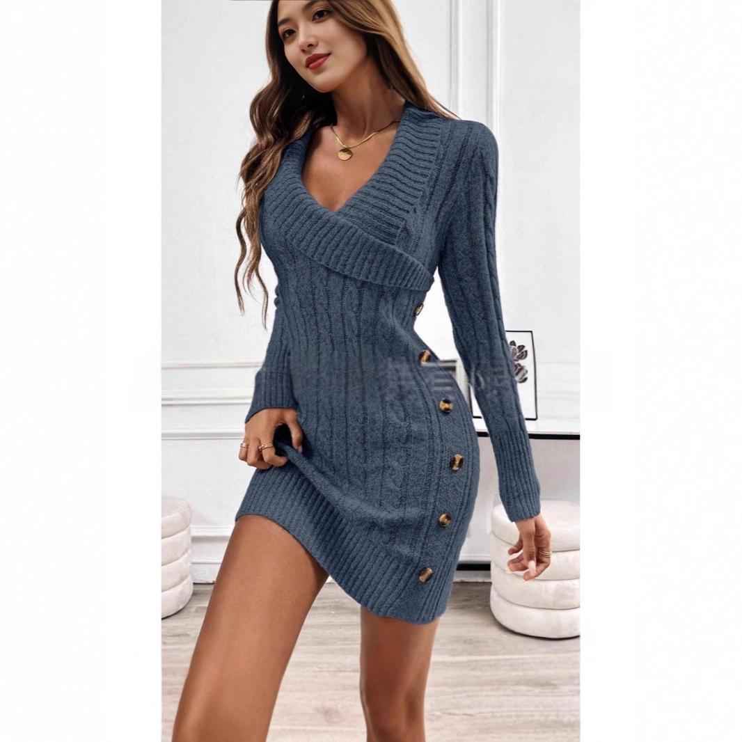 Sexy Bodycon Dress V-neck Sweater Dress