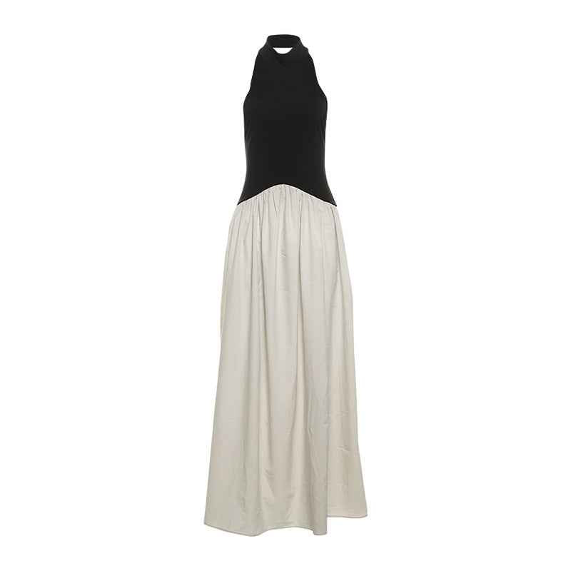 Stitching Pleated Elegant Slim Mop Dress
