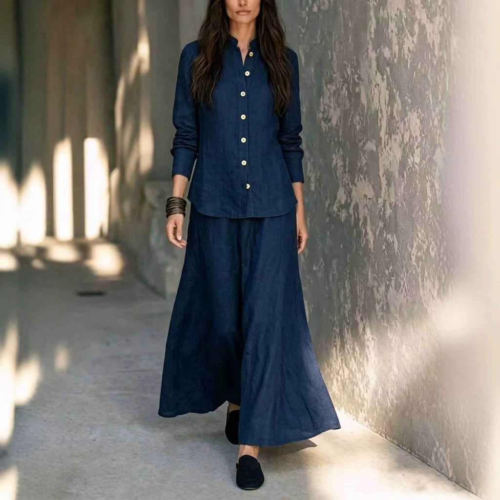 Womens Loose-fit Blouse And Flared Skirt Two-piece Set