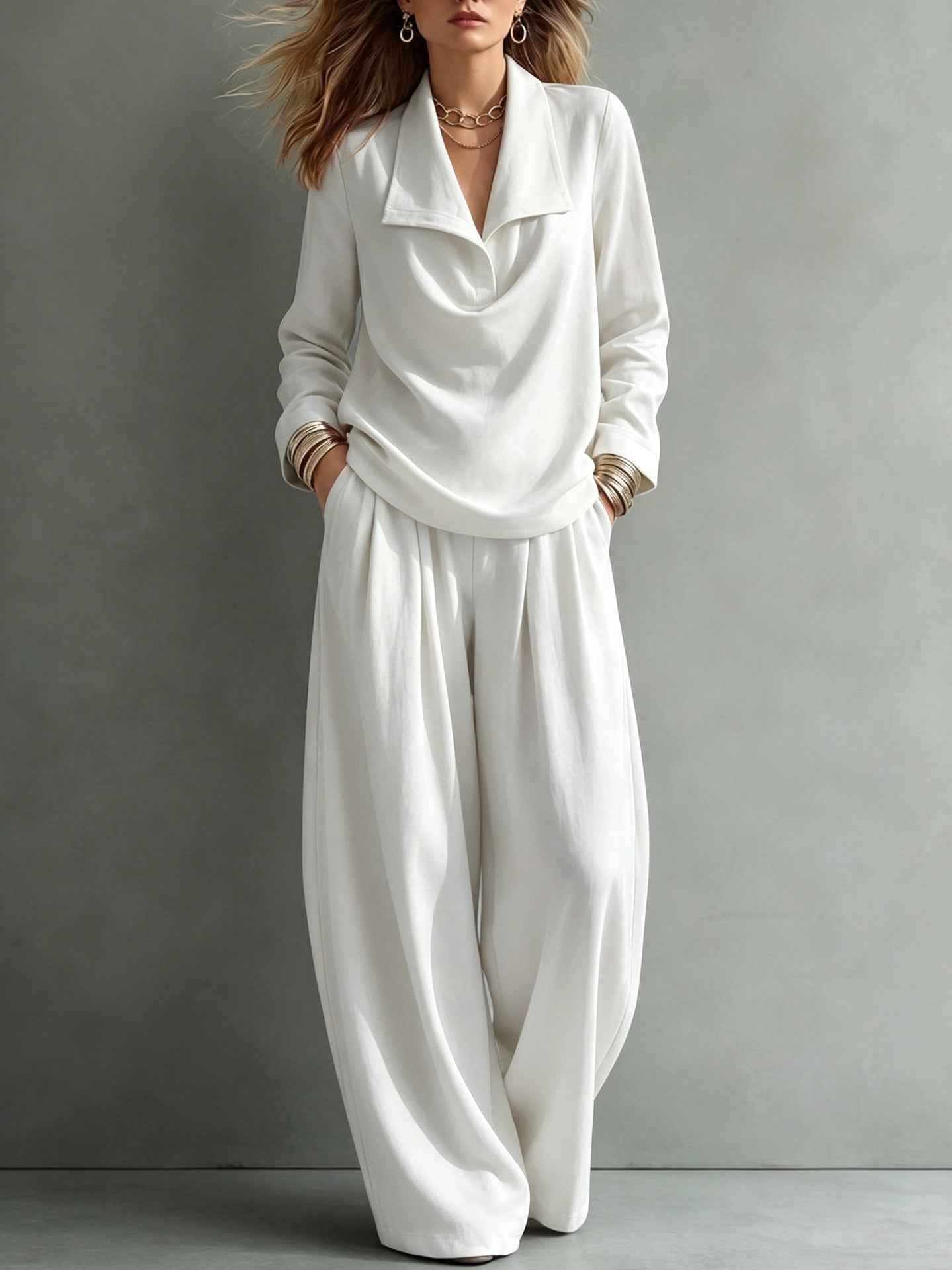 Turn-down Collar Hoodie With Pocket Casual Pantscasual Suit