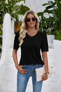 Womens Crew-neck Printed T-shirt With Buttons