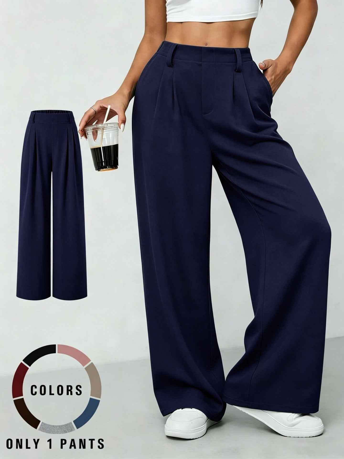 New High-waisted Draping Straight-leg Relaxed-fit Suit Pants